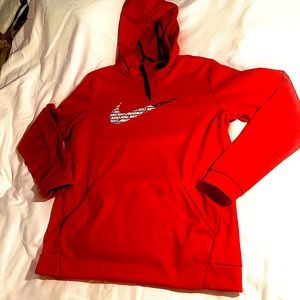Nike Dri Fit red hoodie size large 100% polyester